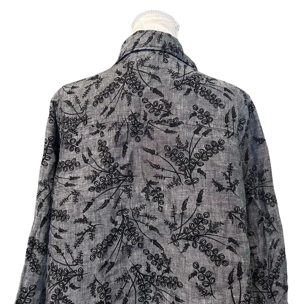JM Collection Gray Linen Black Embroidered Floral Button Shirt Cottagecore 18W - Picture 8 of 16